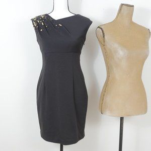 Calvin Klein Black Sequin Beaded Shoulder Sleeveless Classic Work Party Dress